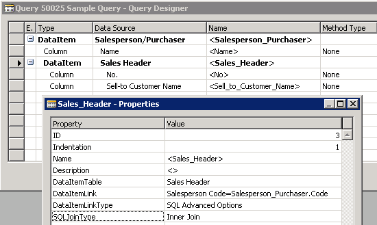 Query Designer for an SQL Inner link type